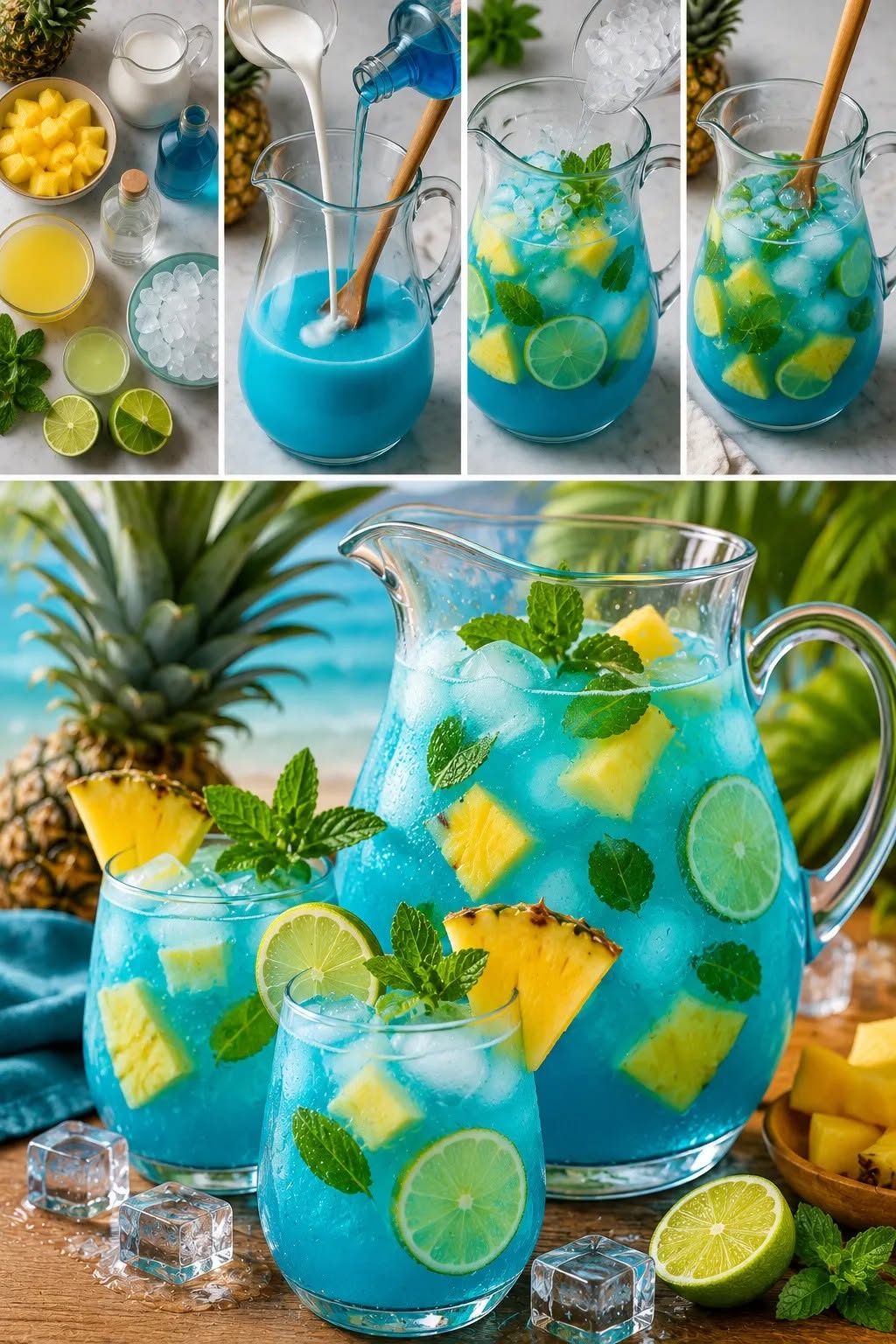Modrá tropická ananásová limonáda